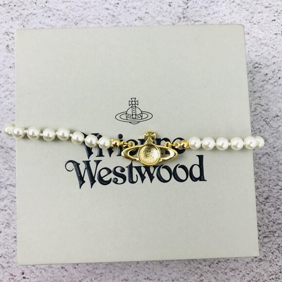 NWT Vivienne westwood gold Orb Pearl Choker Necklace - Picture 2 of 11